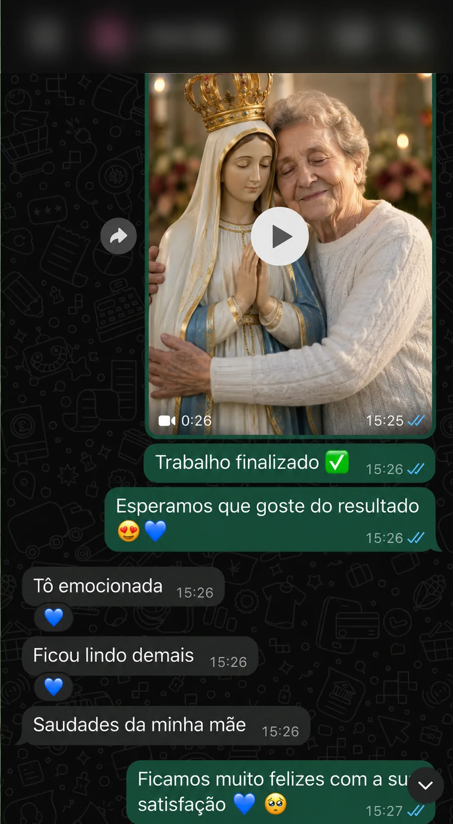 Print de WhatsApp: filha emocionada com a homenagem da mãe