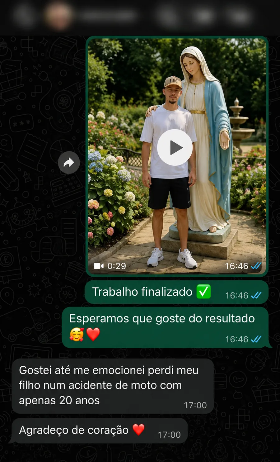Print de WhatsApp: pai homenageando o filho